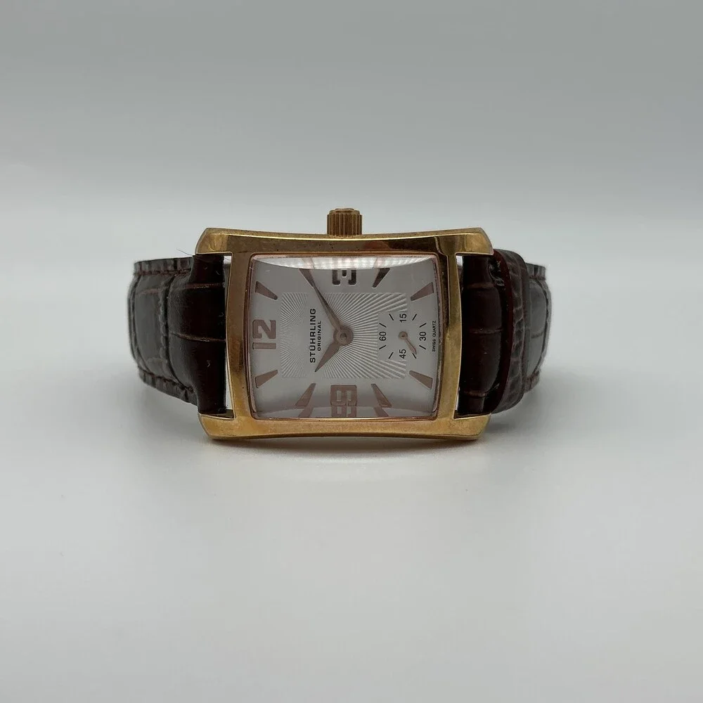 Stuhrling Original Womens Watch 24mm Silver Dial Brown Leather New Battery